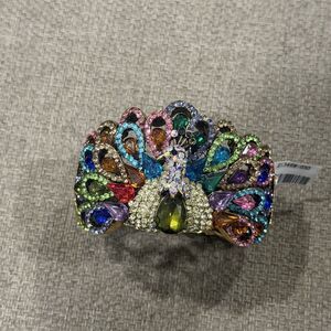 Vintage Peacock Rhinestone Bracelet Cuff Rainbow Multicolor NEW